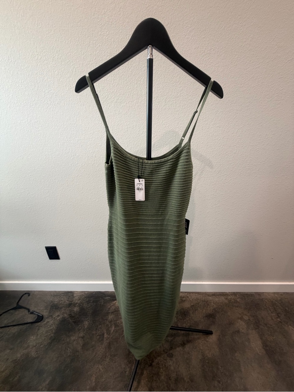 Olive Green Ribbed Knit Midi Slip Dress - Picture 1 of 4